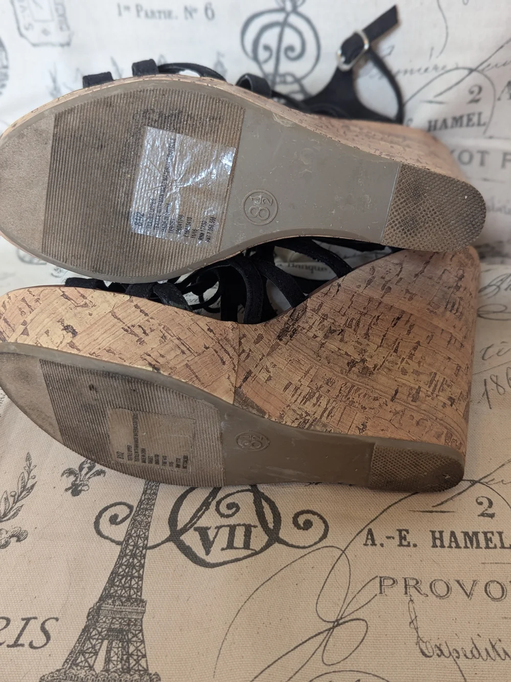 Mossimo Supply Co. Black Lace-Up Cork Wedge Sandals Size 8.5